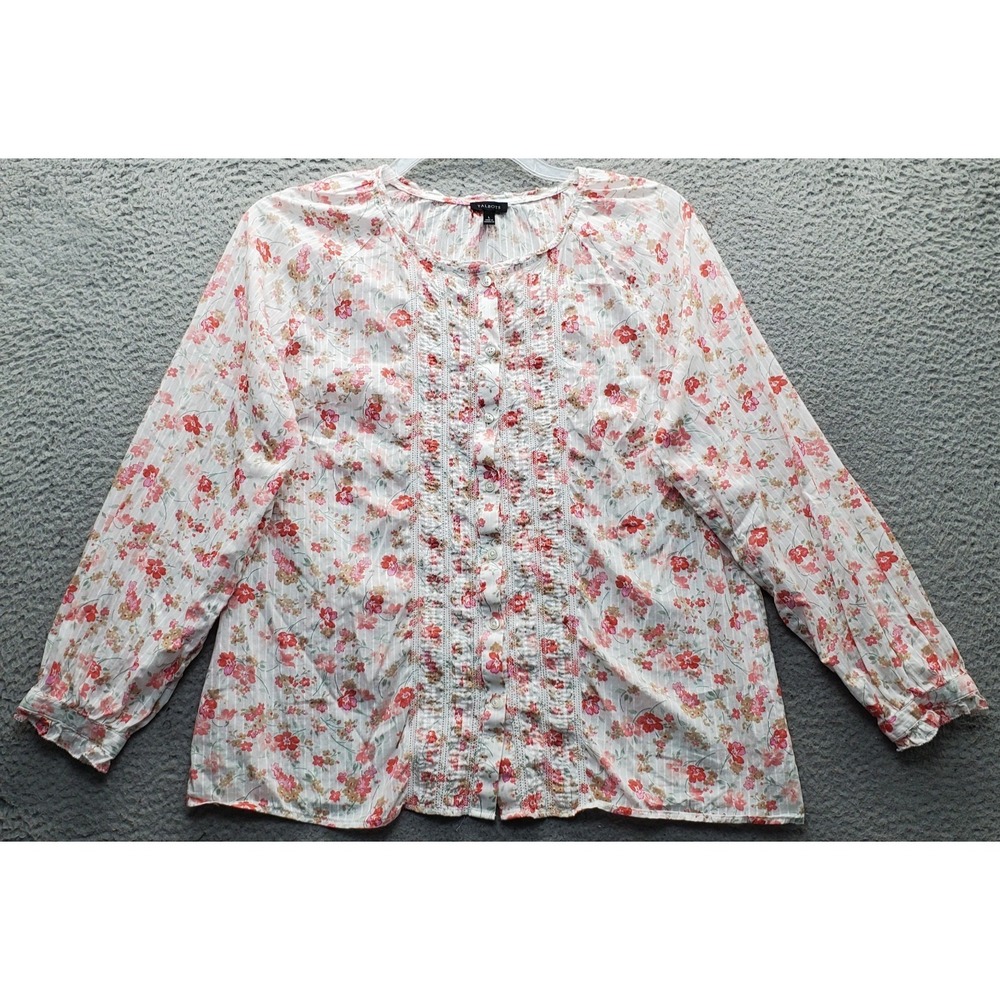 Talbots Shirt Top Womens Large Multi Swirl Ditsy Floral Long Sleeve Button Front - Picture 1 of 9